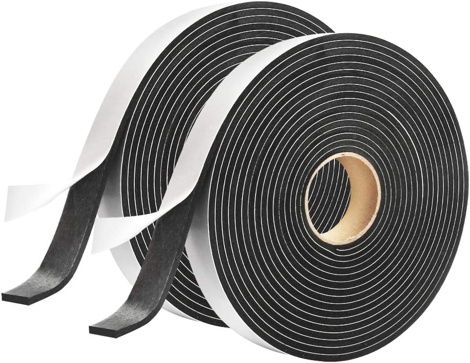 2 Rolls Foam Seal Tape for Door Window Seal Insulation, 3/4in Wx1/8in T Soundproof and Shockproof Weather Stripping Single Sided Door Foam Tape Cold Air Draft Closed Cell Weather Strip, Single 16FT