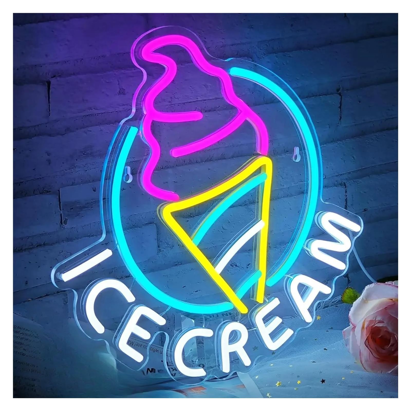 LEMST Signs Lamp Ice Cream Neon Sign for Wall Decor Neon Sign for Ice Cream Shop Birthday Party Bedroom Bar Drink Shop Wall Decor 35x34cm