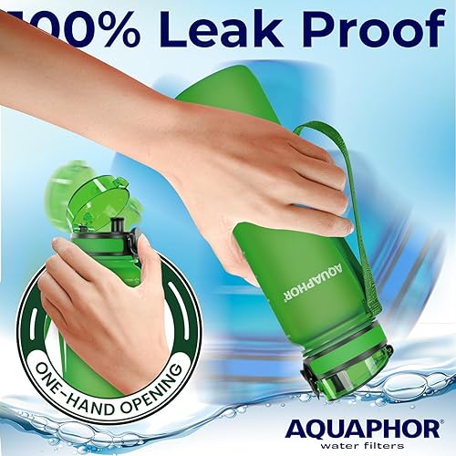 Vista 4 de Nakii Botella de agua filtrada, a prueba de fugas, sin BPA, marcas motivacionales, viajes, uso diario. Filtro de 40 galones, reemplaza 300 botellas