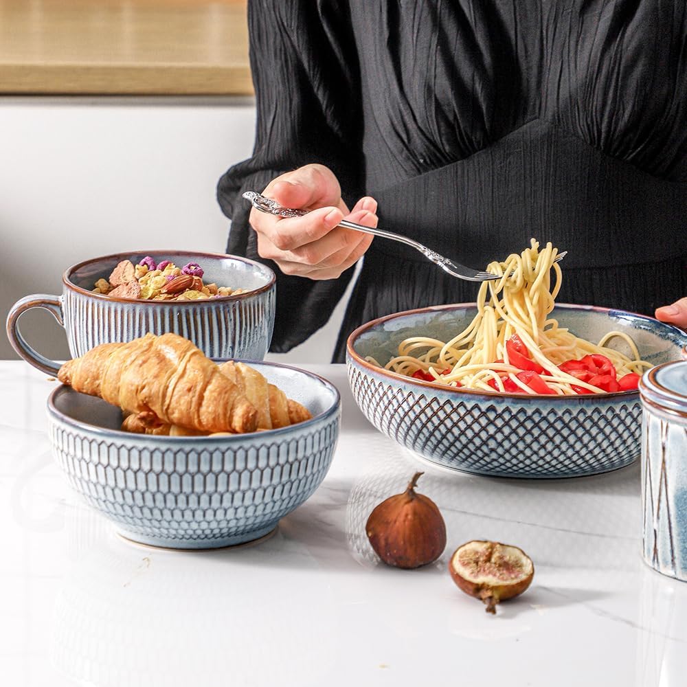 HVH 8.5 inch Large Pasta Bowls Set of 4, 46oz Big Salad Bowl Set of 4, Shallow Bowls, Ceramic Plates Set, Ceramic Bowls Set Microwave and Dishwasher Safe (Wabi sabi) - Image 7