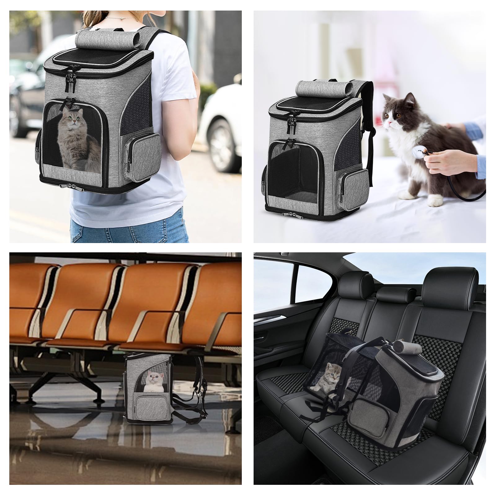 Mochila para mascotas, mochila para perros de hasta 10 kg, plegable y ampliable, caja de transporte para gatos, bolsa de transporte para gatos, caja para perros con 2 alfombrillas para gatos y perros