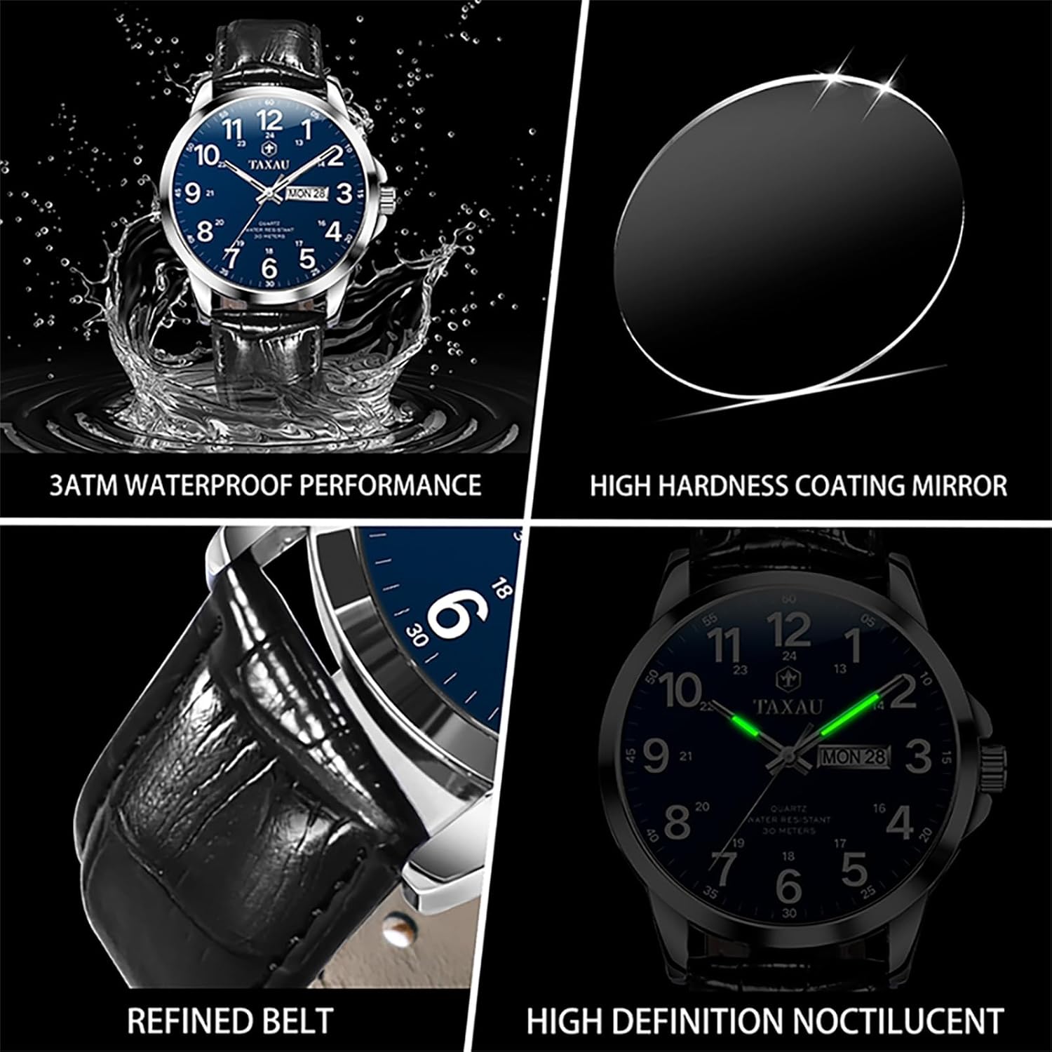 Watches for Men Leather Large Arabic Numerals Mens Watches Waterproof Band with Date Quartz Men's Wrist Watch - Image 4