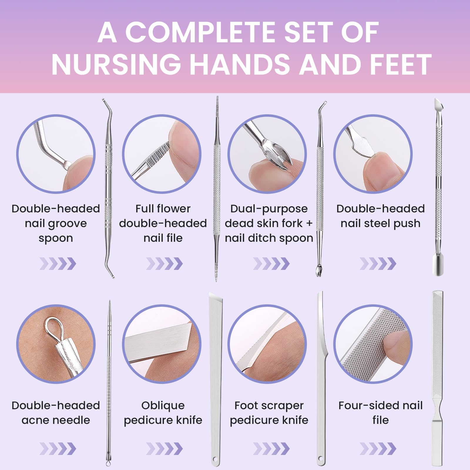 Kit Pedicure 8 Pezzi per Unghie Incarnite, Set Professionale in Acciaio Inossidabile con Lima, Solleva Unghie e Custodia, Strumenti per Pulizia e Cura delle Unghie