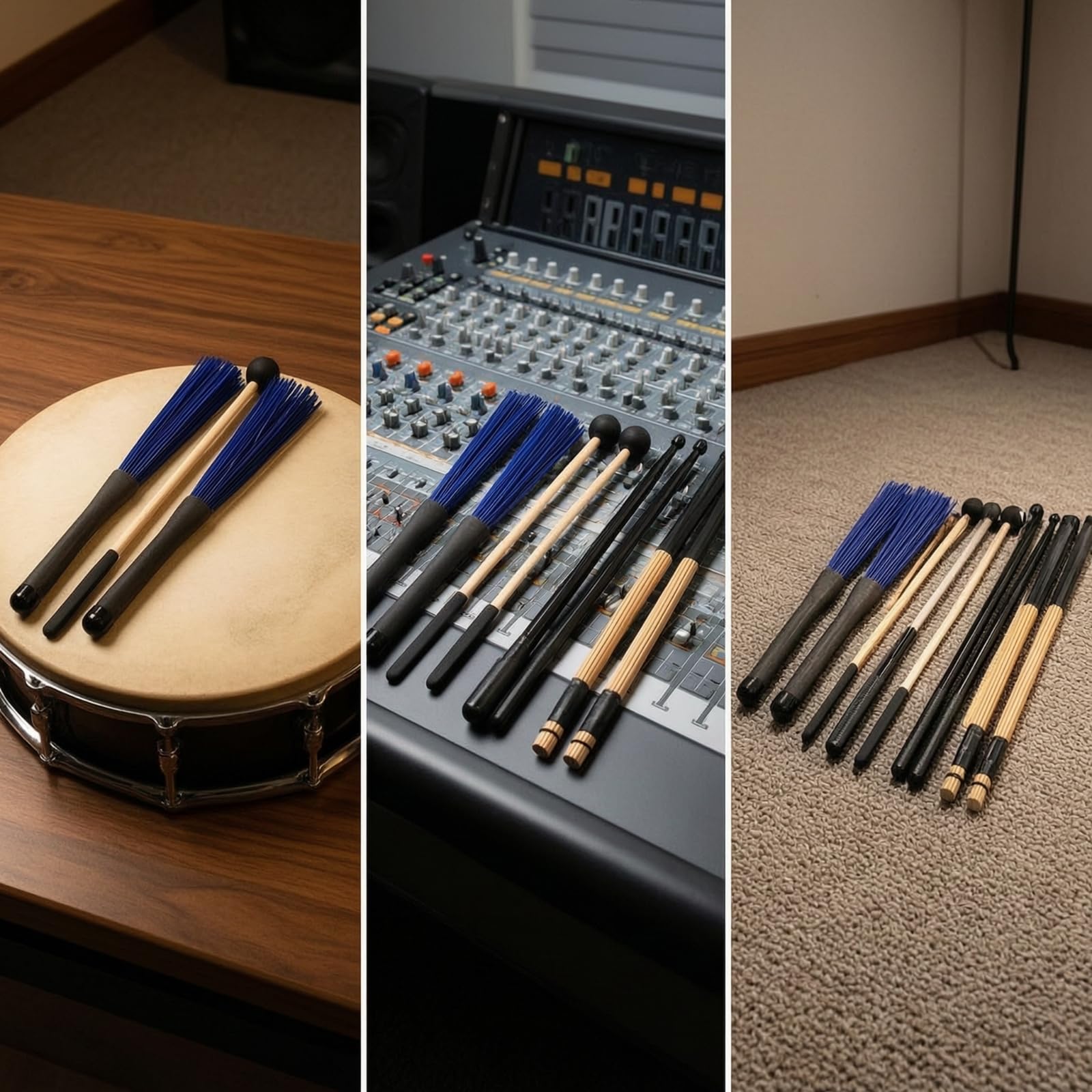 Drumstick Martello Spazzola Set Bacchette Batteria Spazzole Mazze Pacchetto Completo Materiale TPE Legno Metallo Nylon Funzione Suoni Caldi Adatto per Drumming a Mano Studenti Sale Prova