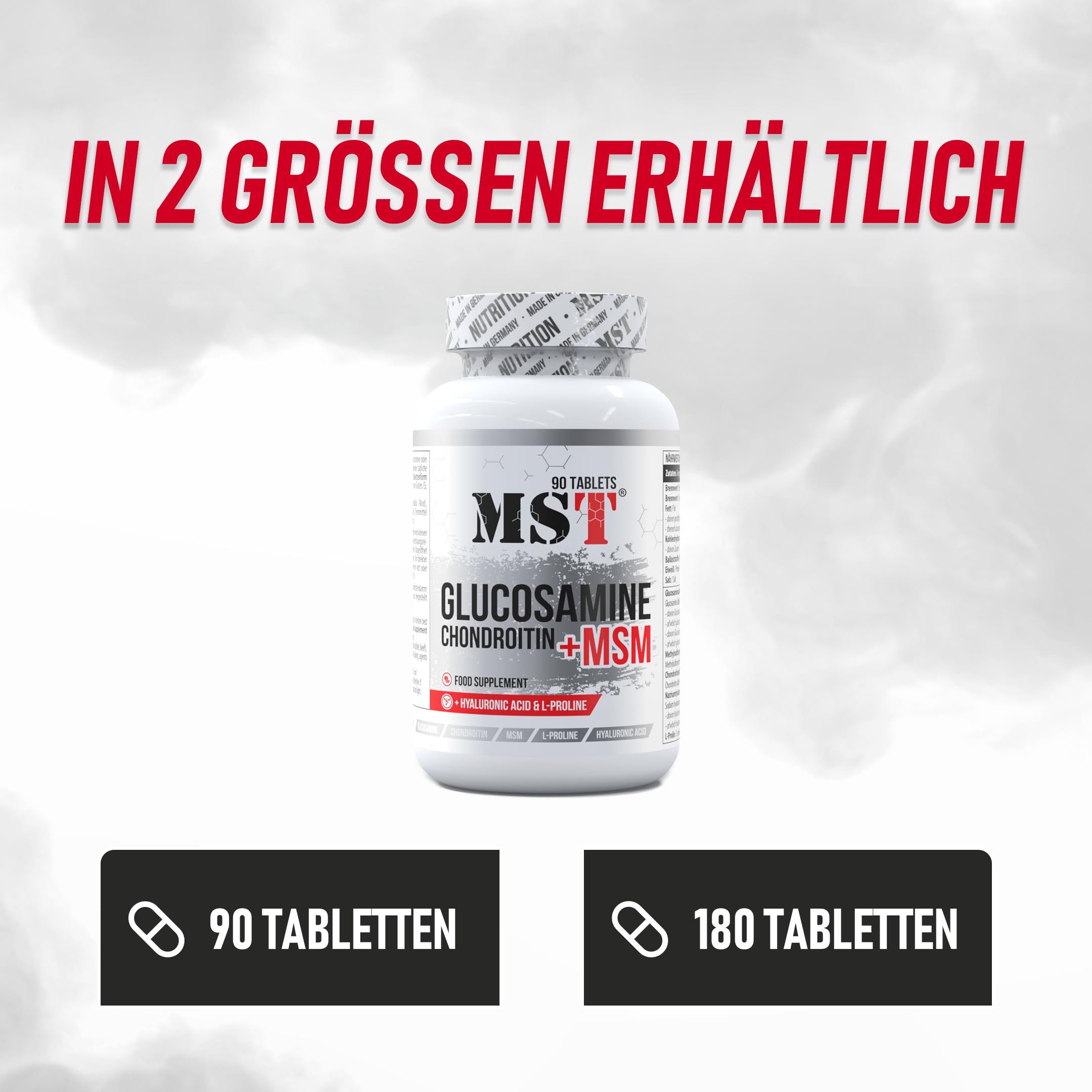 Glucosamin Chondroitin MSM + Hyaluronsäure + L-Proline | 90 Tabletten | MST NUTRITION MADE IN GERMANY |