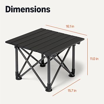 Amazon Basics Folding Camping Table, Made of Alloy Steel and Aluminum, Small, 15.7 x 16.1 x 11 Inches, 4.4 lbs, Black