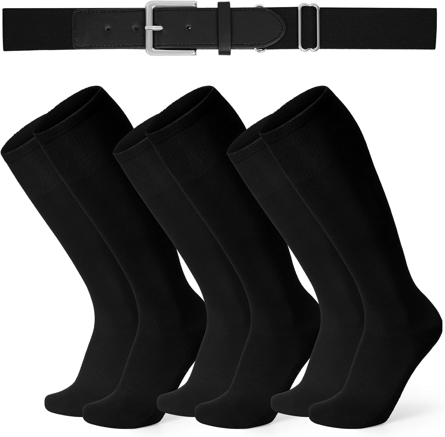 XZQTIVE 3 Pairs of Baseball Softball Socks and 1 Baseball Softball Belt Combo Set Knee-High Soccer Socks for Kids Youth Adult