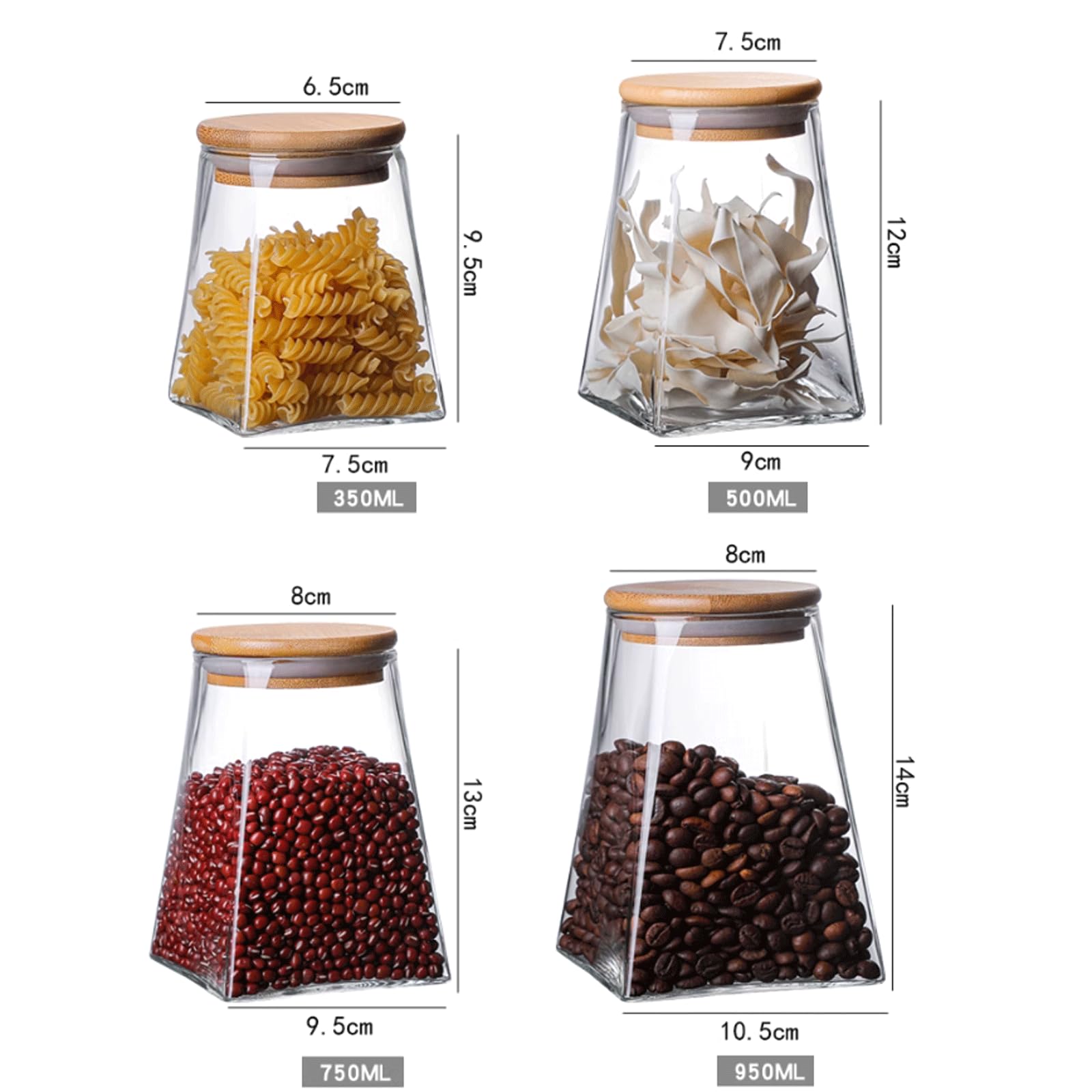esmen Teedose 4 Stück transparente Glasgläser, Teegläser, versiegelte Kanister mit Bambusdeckel, Einmachglas, transparente Behälter, Frischhaltedosen Vorratsdosen