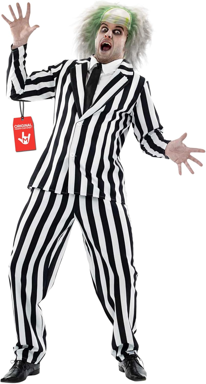 fun shack Black and White Striped Suit Mens Costume, Halloween Costumes for Adults, Halloween Costumes for men