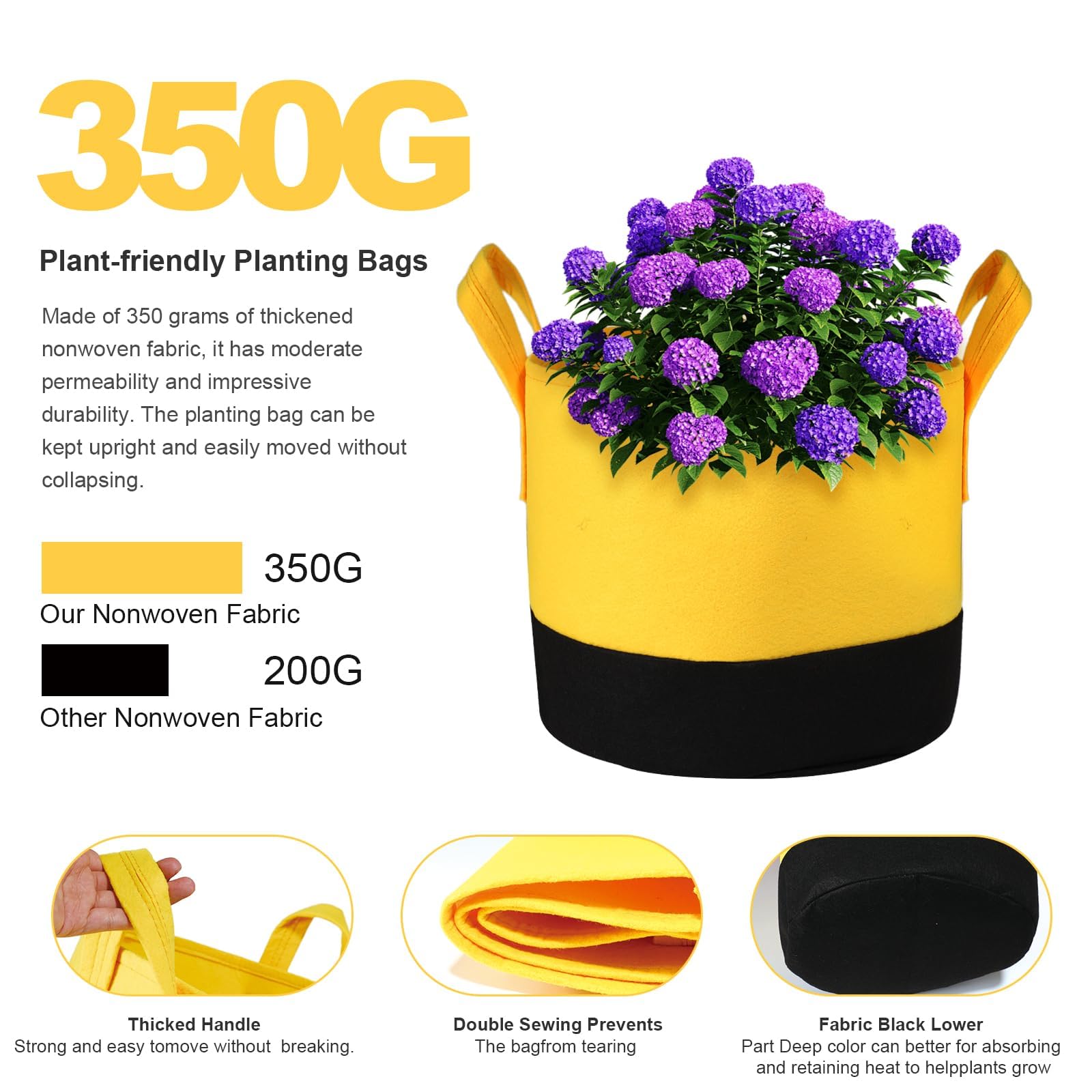 Lot de 6 sacs de culture de tailles mixtes, sacs de culture pour légumes/fleurs/plantes, pots en tissu non tissé épais avec poignées, sacs de culture de 1,5 L/2,2 L/37,2 L x 2