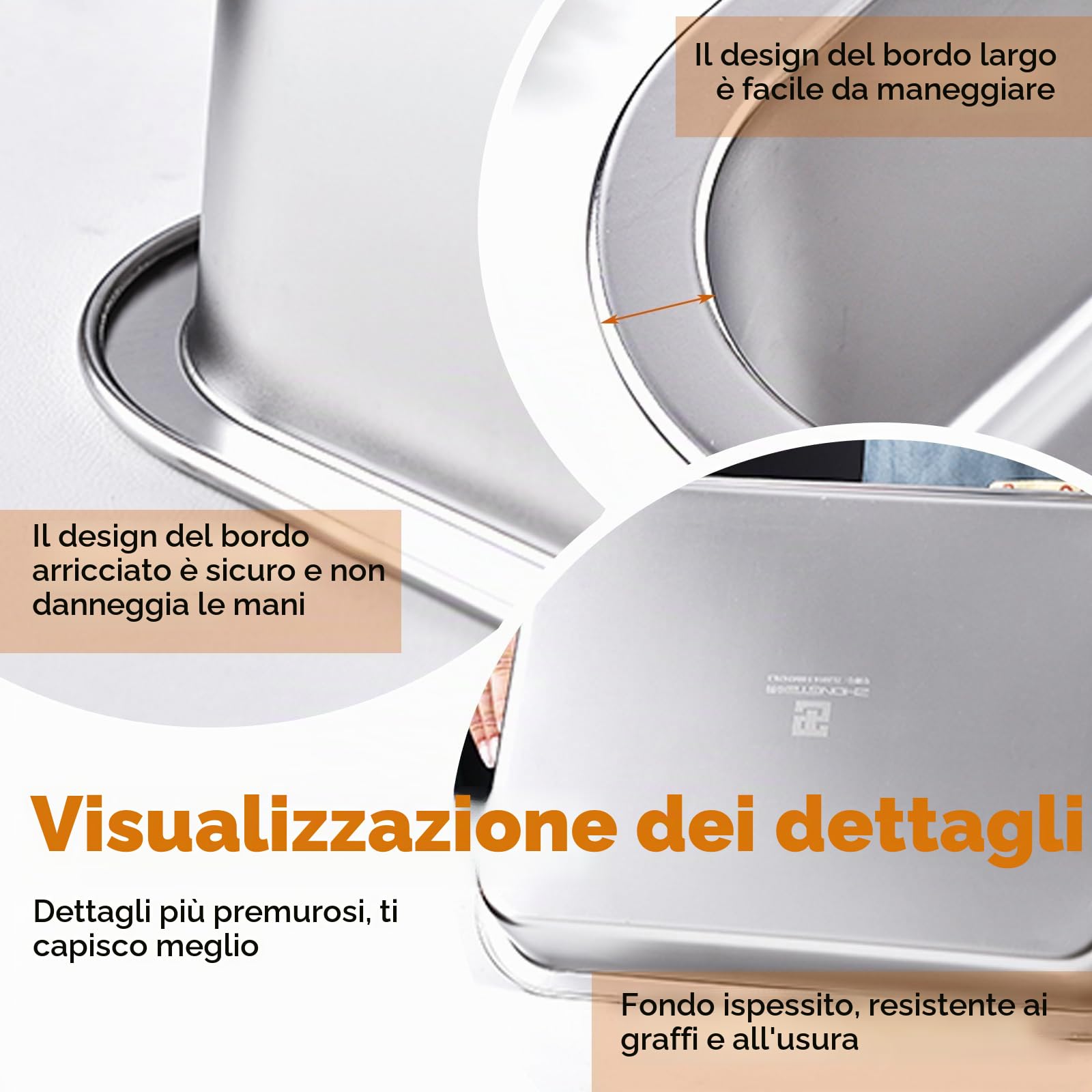 3 Pezzi Vassoio in Acciaio Inox,Teglia Forno Rettangolare con Coperchio,Contenitori per Alimenti Inox,Ciotole per Impanare Inox,Vassoio Acciaio Inox per Marinare Carne,Cotoletta,32,5x26,5x6,5cm