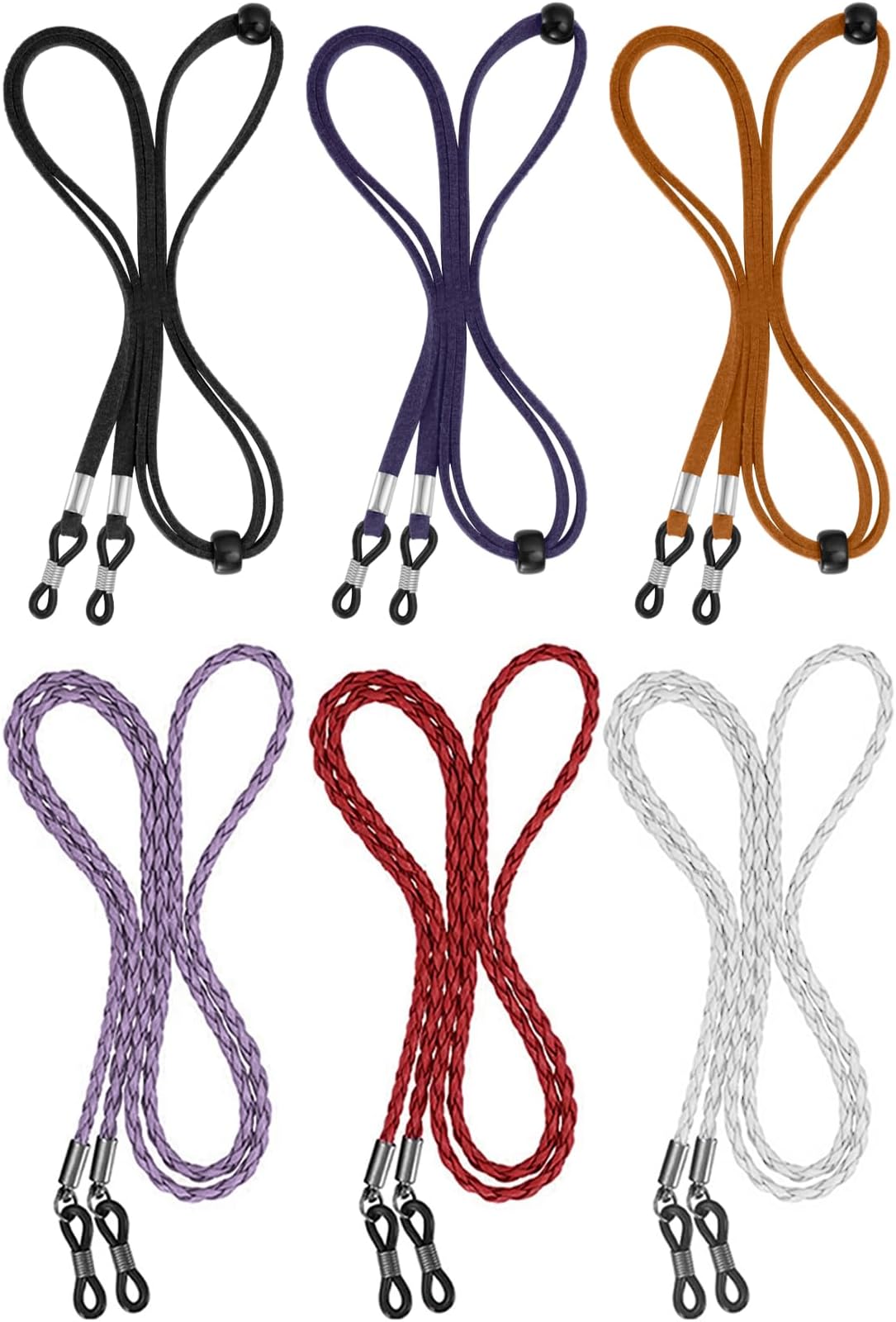 6 Pcs Eyeglasses Strap for Men & Women, Leather Eye Glasses Holders Around Neck, Dark Colors Glasses Chain