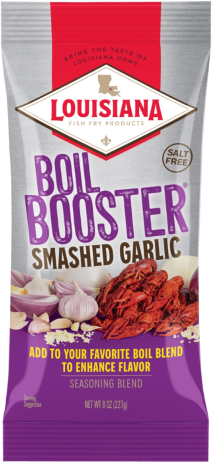 Louisiana Fish Fry Products Smashed Garlic Boil Booster - Garlic and Onion Flavors - Crab, Shrimp, Crawfish Seasonings, Mix and Spice Enhancer - Low Salt Cajun Seasoning 8 oz (Pack of 1 Sachet)