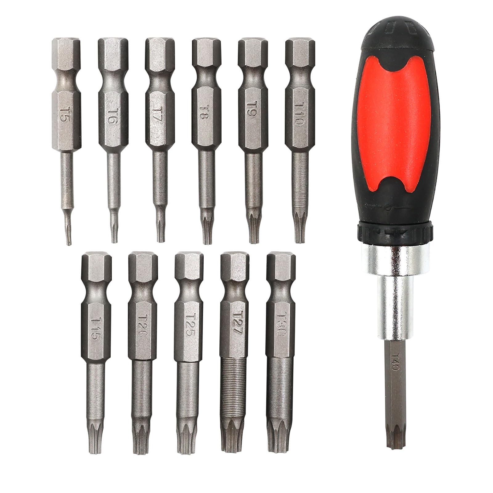 Crozgan 12Pcs 50mm Torx Head Screwdriver Bit Set,T5-T40 S2 Steel Torx Screwdriver Bit Set with Screwdriver Handle for Electric and Manual Screwdrivers