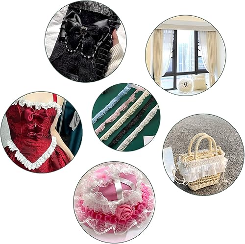 Miniatura 7 de Cintas de gasa plisadas de doble nivel de 25 yardas, cintas de encaje de poliéster con flecos, cintas de seda con lentejuelas, 5 colores, accesorios