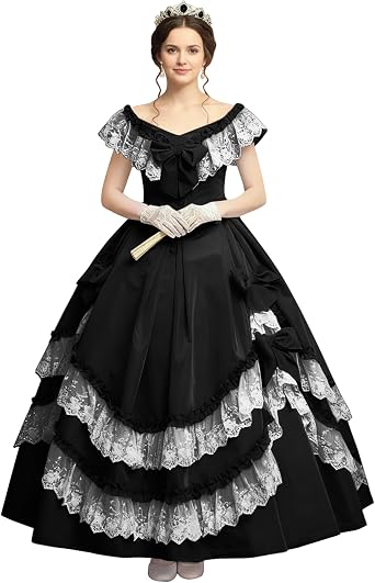 Mauuwy Princess Satin Victorian Dress 1860s Medieval Vintage Dresses with Bow Lace Renaissance Ball Gown for Women