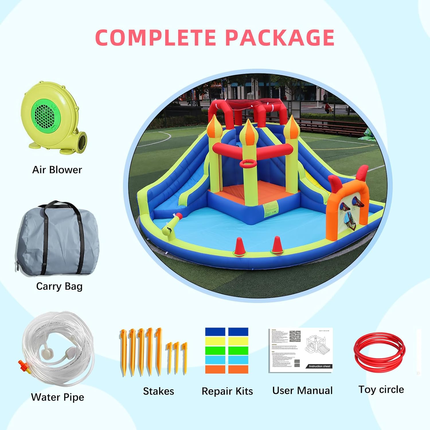 Blow Up Water Slides for Kids Backyard, Two Long Slides Jumping Bouncy Castle for Kids Outdoor, Inflatable Bounce House with 550W Blower