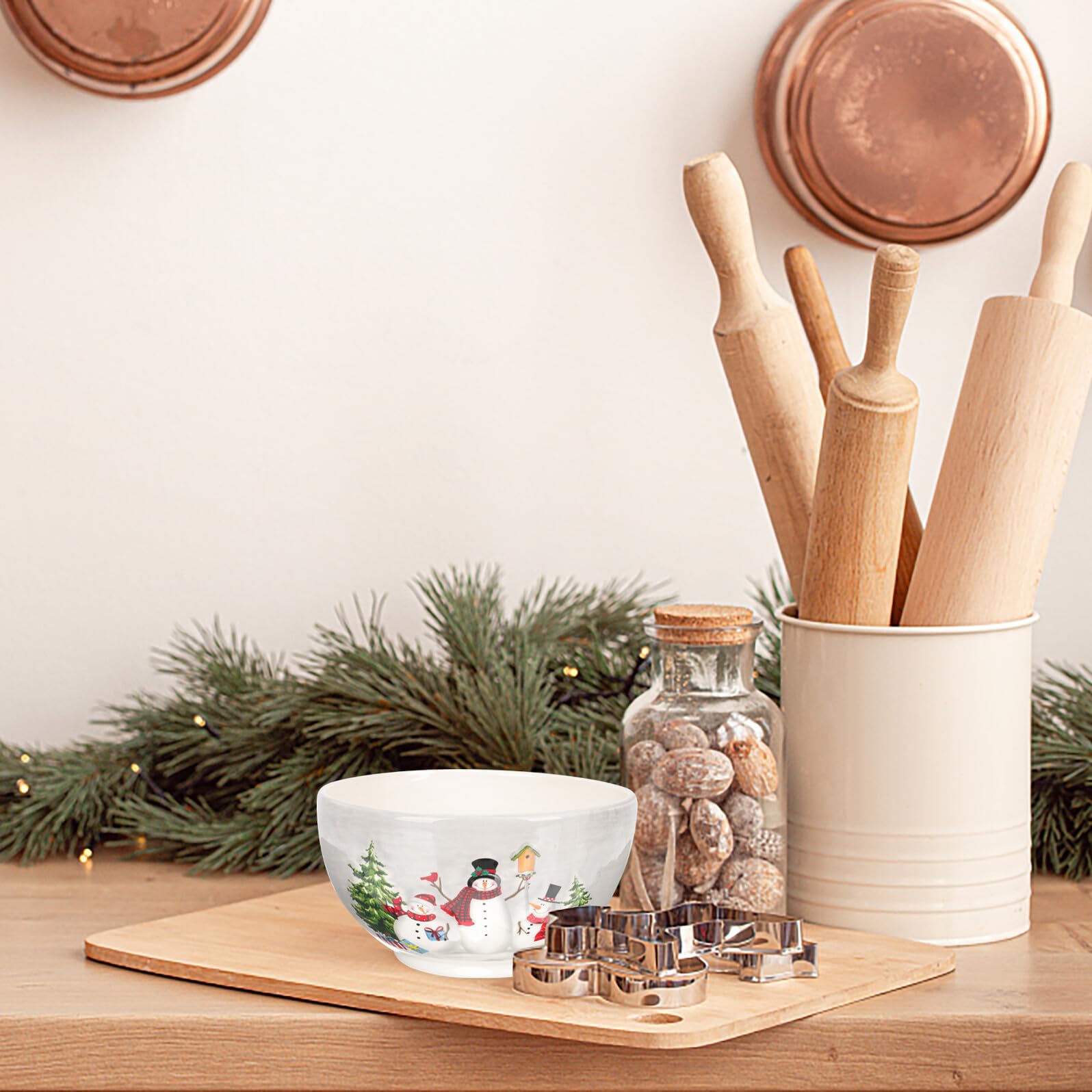 Mipcase Tazón para Sopa y Arroz de Cerámica Diseño Navideño 850 Ml Bol Grande Multifuncional para Servir Comidas Diarias Apto para Aperitivos y Ensaladas Hogar