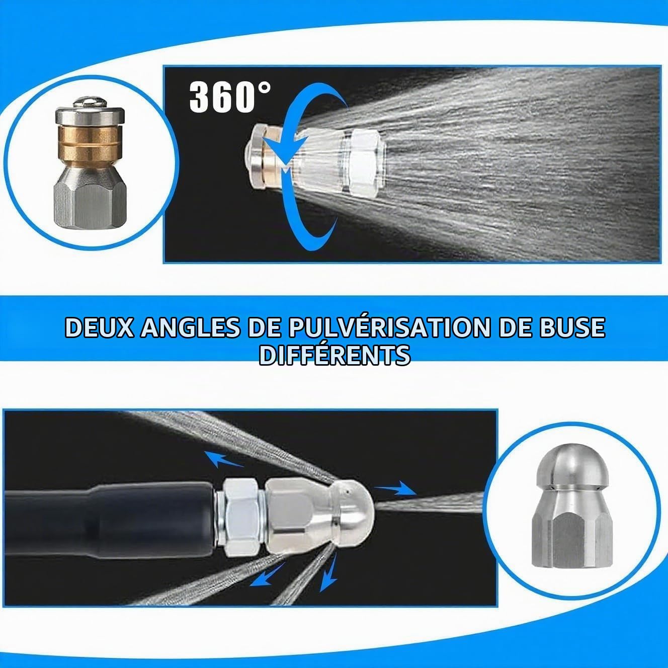 Kit de tuyau de jet de drainage, tuyau à haute pression de 30m de 400 bars pour drains bloqués, patios et allées, compatible avec plusieurs marques de laveuses à pression