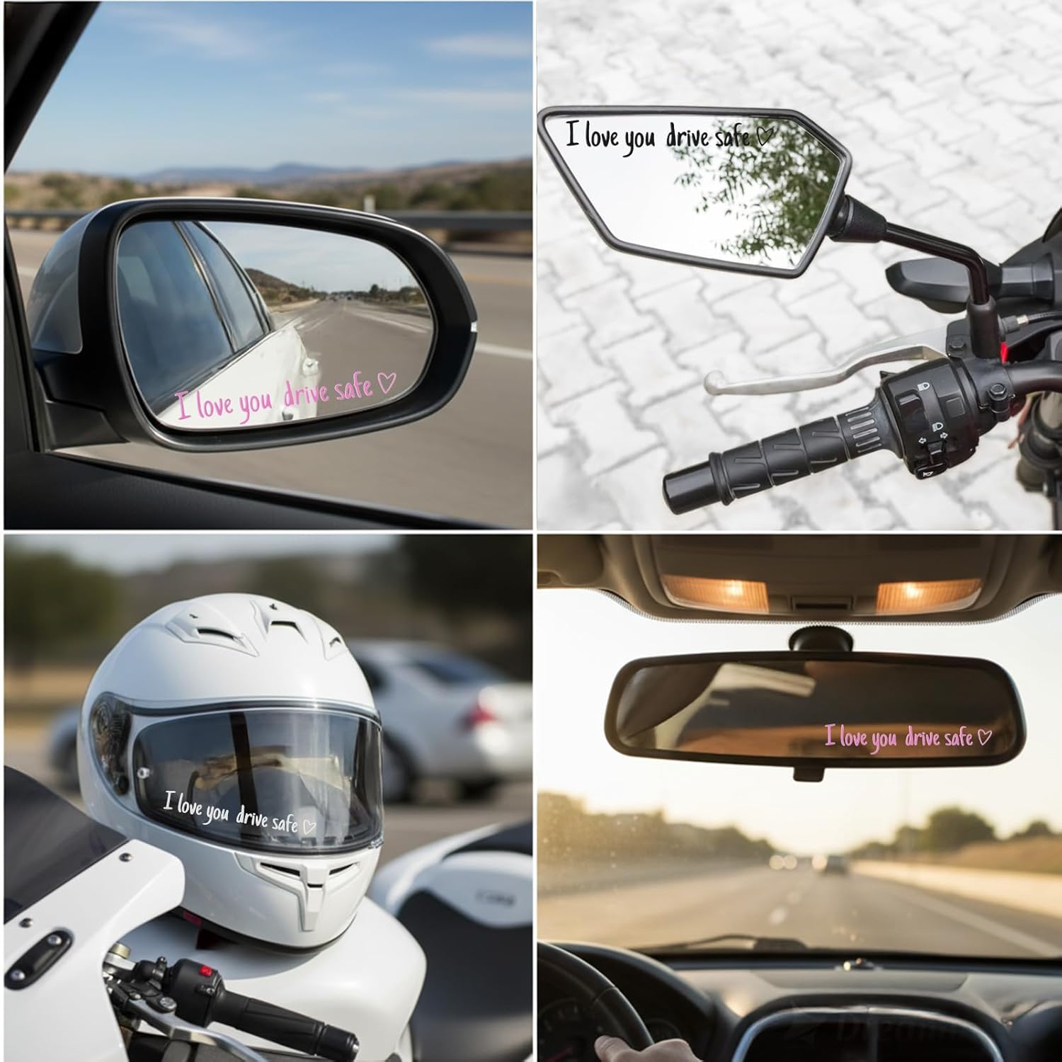 6 Pcs 3 Colors I Love You Drive Safe Mirror Sticker, Cute Car Stickers, Rearview Mirror Decal, Automotive Decals, Car Decor for Women Men Gifts, Stocking Stuffers (Black, White, Pink) - Image 6