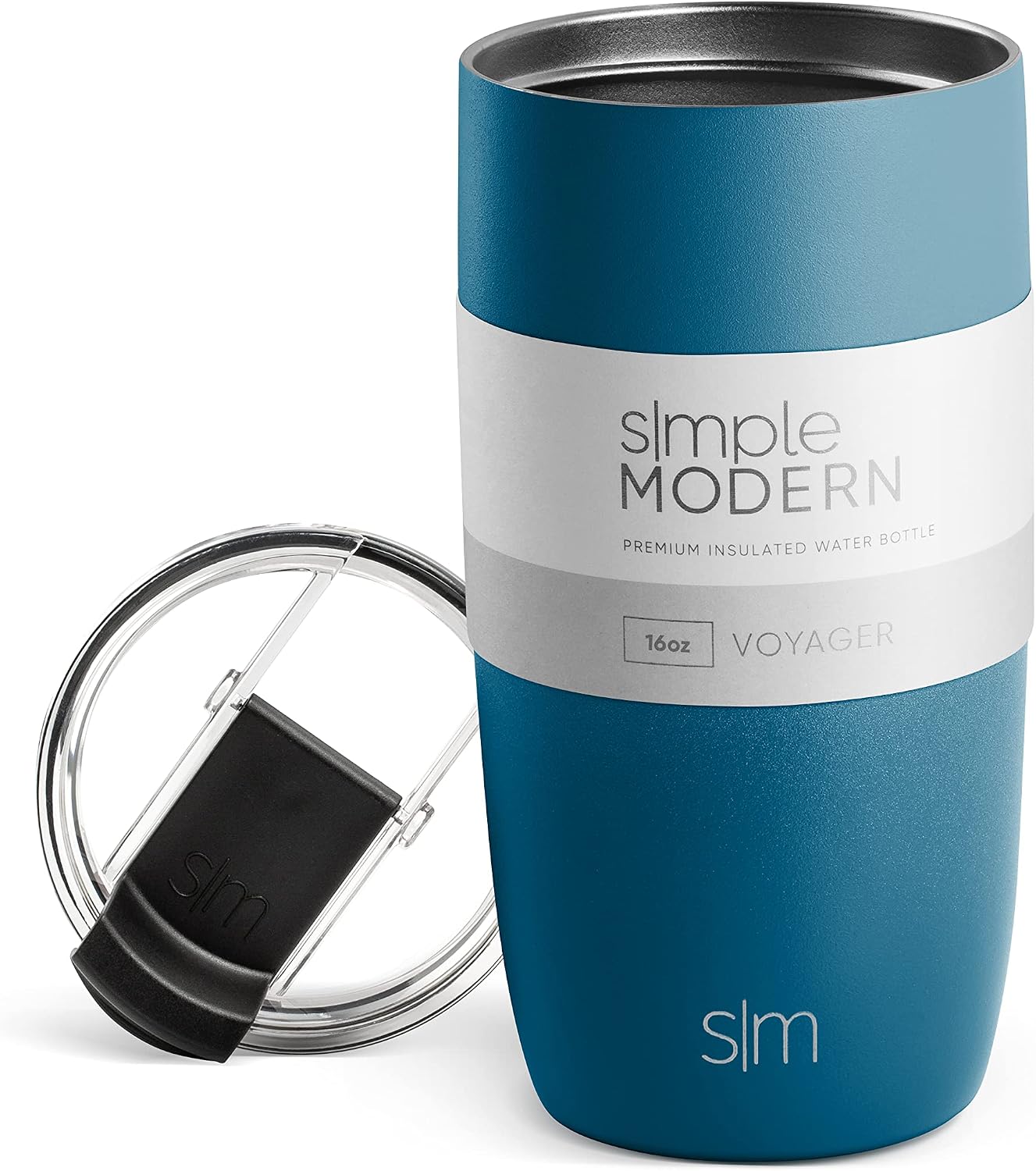 Simple Modern Travel Coffee Mug Tumbler with Clear Flip Lid | Reusable Insulated Stainless Steel Thermos Cold Brew Iced Coffee and Tea Cup | Voyager Collection | 16oz (470ml) | Mykonos Blue
