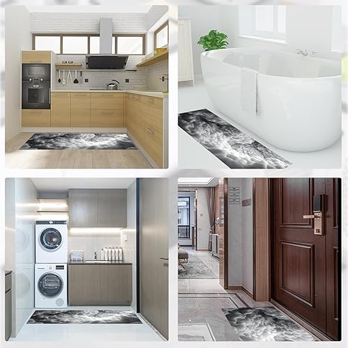 Miniatura 7 de 3D Abstract Cloud Sea Kitchen Mats, Retro Geometric Space Kitchen Rugs Set of 2, Charcoal Gray Washable Floor Carpet, Xmas Decor Mats for Hallways