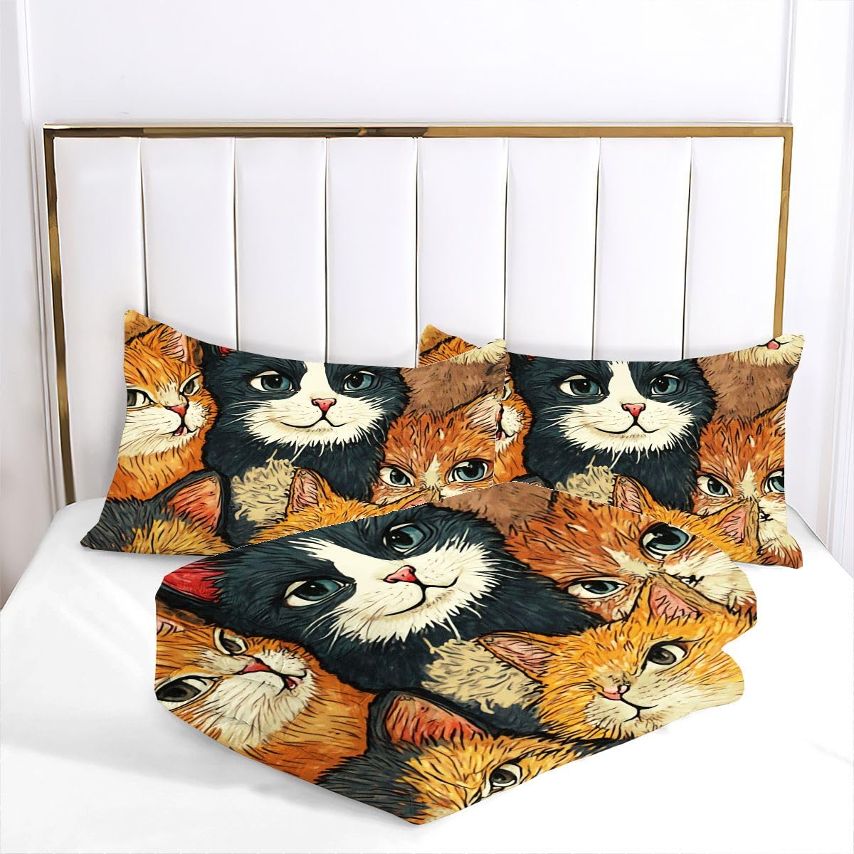 Edredón 135x200 cm Gato De Dibujos Animados, Reversible Juego de Cama 135x200 en Microfibra, 3D Impresión Nórdico con 2 Funda de Almohada 50x75