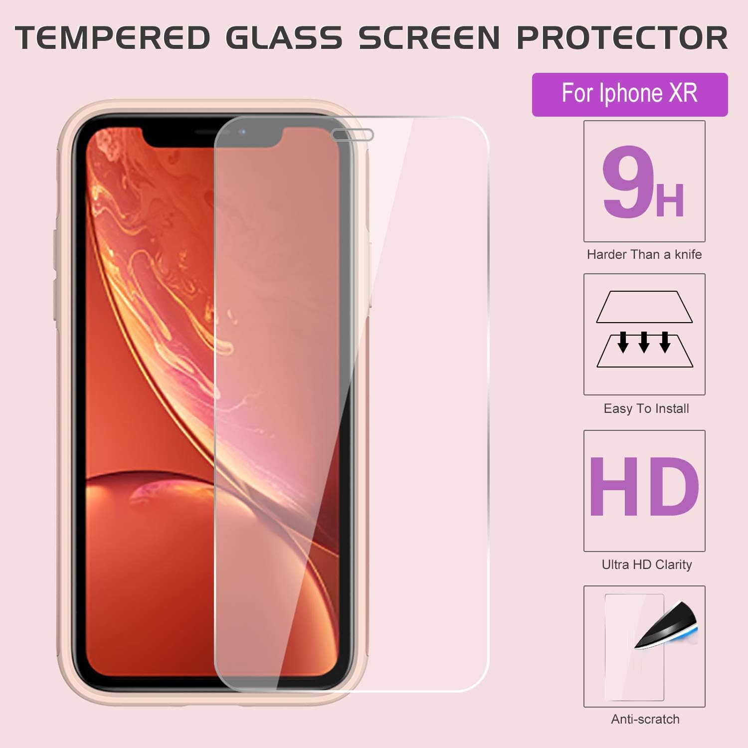 LeYi Compatible with iPhone XR Case with Glass Screen Protector [2 Pack] for Girls Women, Glitter Bling Sparkle Cute Coral Protective Phone Cover Cases for Apple iPhone XR 10 10XR (6.1") TP Rose Gold