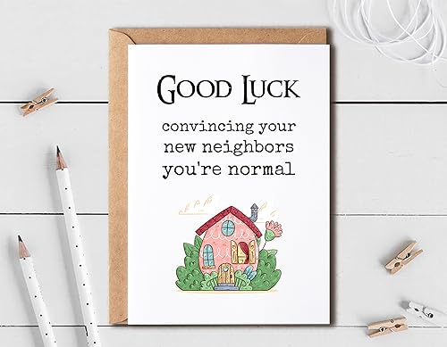 Miniatura 4 de EruditeGifts Tarjeta graciosa de bienvenida al vecindario – Tarjeta de felicitación divertida – Tarjeta de buena suerte – Chistes de inauguración de