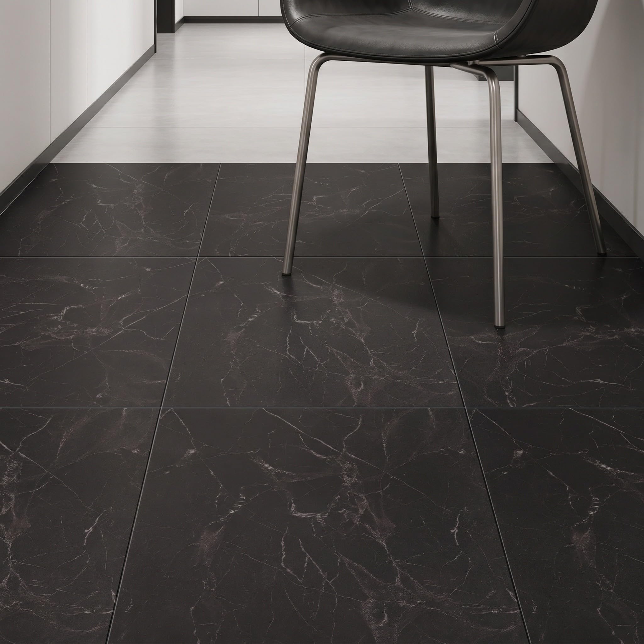 Veemoon 20 Pezzi Piastrelle Adesive in Pvc Effetto Marmo Nero 30x30 Cm Spessore 1,5mm Impermeabili e Resistenti per Pavimenti, per Ingressi e Lavanderie, Superficie Rinforzata