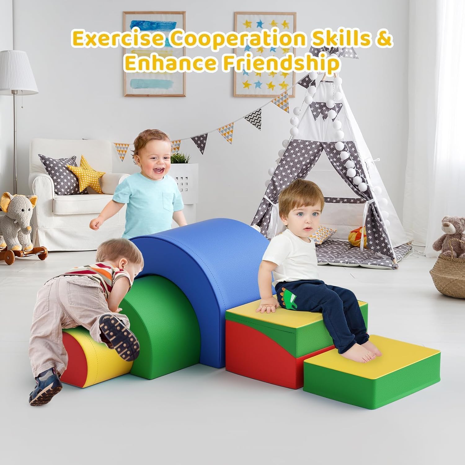 Parcours motricité bébé,5 pièces Jouets d'escalade,Mousse Blocs de Construction Jouets éducatifs,Soft Play Corner Climber pour Tout-Petits Bébé 1 Ans+ (Couleur)
