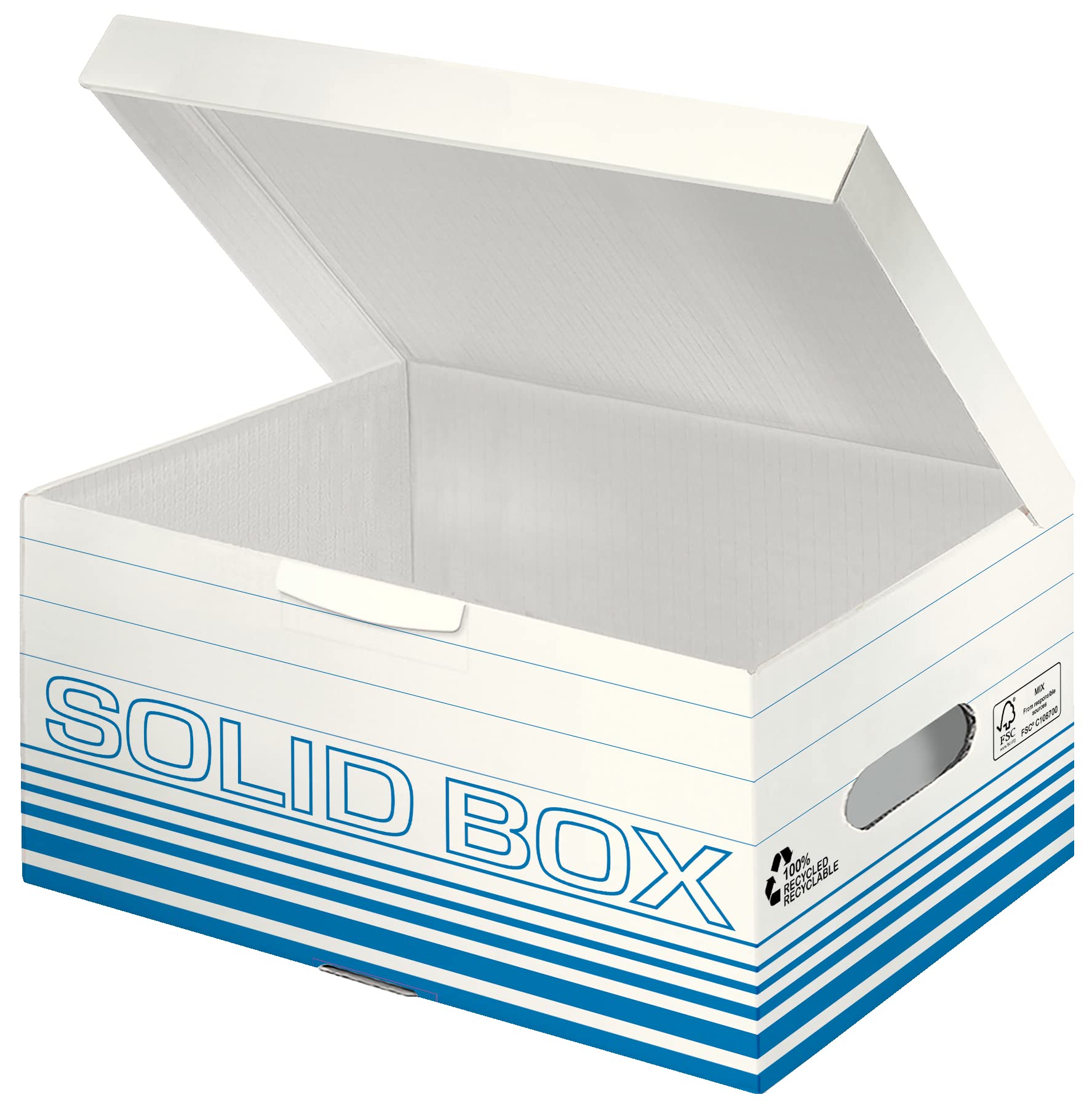 Leitz Solid Box Aufbewahrungs- und Transport-Schachtel, Größe S, Transportbox mit Klappdeckel, Faltbarer Karton, Für Ordner, Zeitschriften, 100% geriffelter Recyclingkarton, 10 Stück, Blau, 61170030