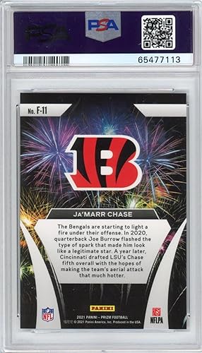 Miniatura 2 de Graded 2021 Panini Prizm Ja'Marr Chase #F11 Fireworks Rookie RC Football Card PSA 10 Gem Mint