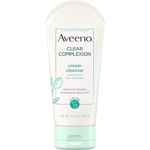 Aveeno Clear Complexion Cream Facial Cleanser with Salicylic Acid Acne Medicine, Face Wash with Soy Extract for Breakout Prone Skin, Hypoallergenic & Oil-Free, 5 fl. oz