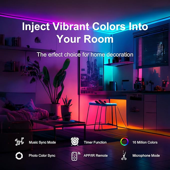 Tiras de Luces LED RGB Multicolor 200FT con Control Bluetooth miniatura 2