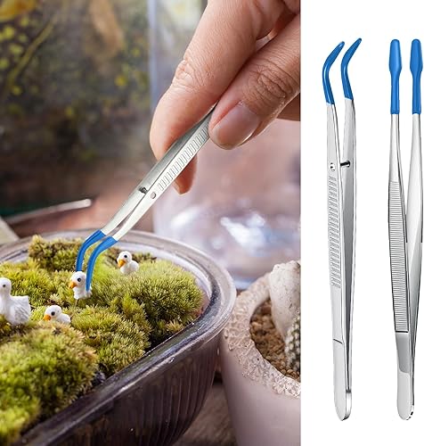 Vista 26 de Juego de 2 pinzas con puntas de goma, puntas planas dobladas y rectas, pinzas recubiertas de PVC para sellos, monedas, joyas, manualidades, verde.