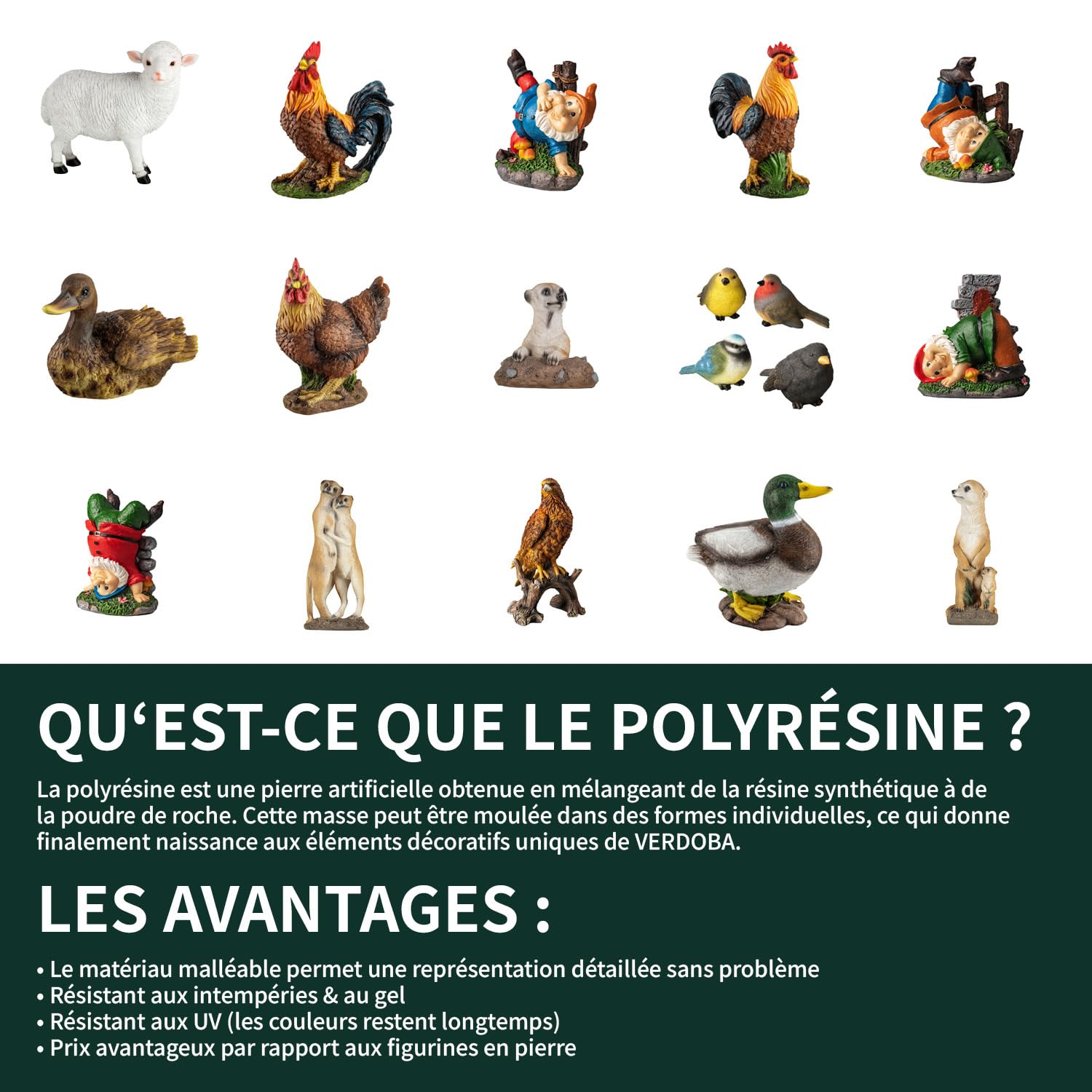 VERDOBA - Décoration de Jardin 4 Oiseaux - Figurines de décoration en résine synthétique (polyrésine) pour Balcon, Jardin, hivernage, étang - Garden Decoration