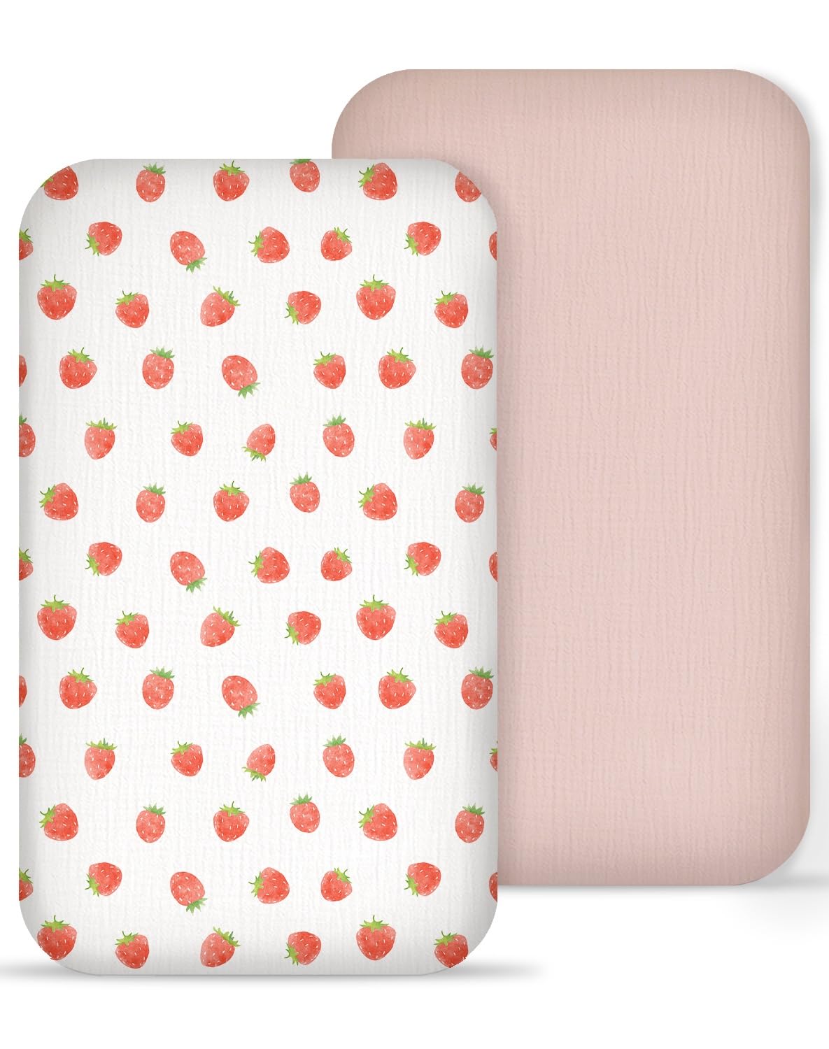 Muslin Bedside Bassinet Sheets 2 Pack, 33" X 20", (Strawberry &amp; Pale Pink)