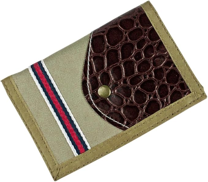Tri Fold Mustard Crocodile Skin Look Canvas Velcro Sport Wallets
