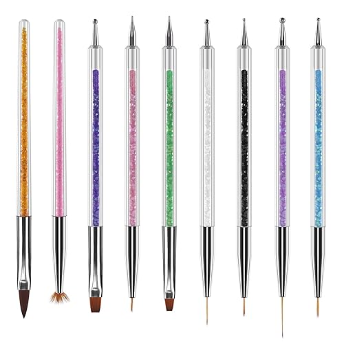 Artdone 9PC Nail Art Brushes Set - Liner Brush, Dotting Pen, Gel Polish Painting Tools For Nail Art Design - 9pcs nail art brushes kit