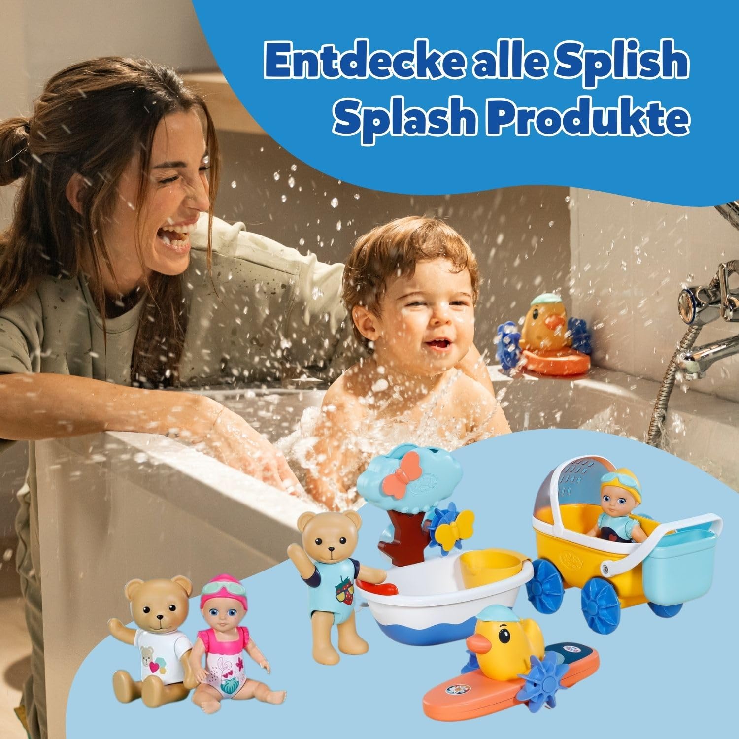BABY born Splish Splash Emma, interaktywna zabawka do kąpieli z mechanizmem nakręcania, kolorowa zabawka do kąpieli dla maluchów, sensoryczna zabawa i rozwój, 839133 Zapf Creation | Mechaniczna funkcja pływania do zabawy w wodzie, bez baterii, lalka do ką