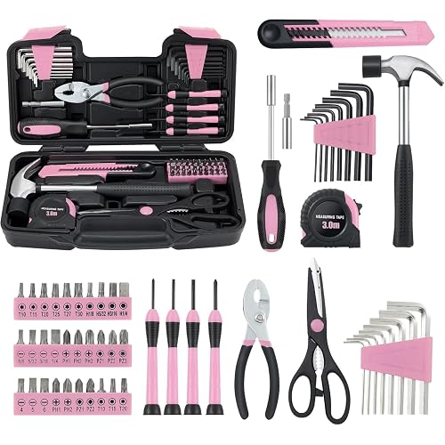 MARTCOLOR Pink Household Tool Set for Women with Storage Case, 58-Piece