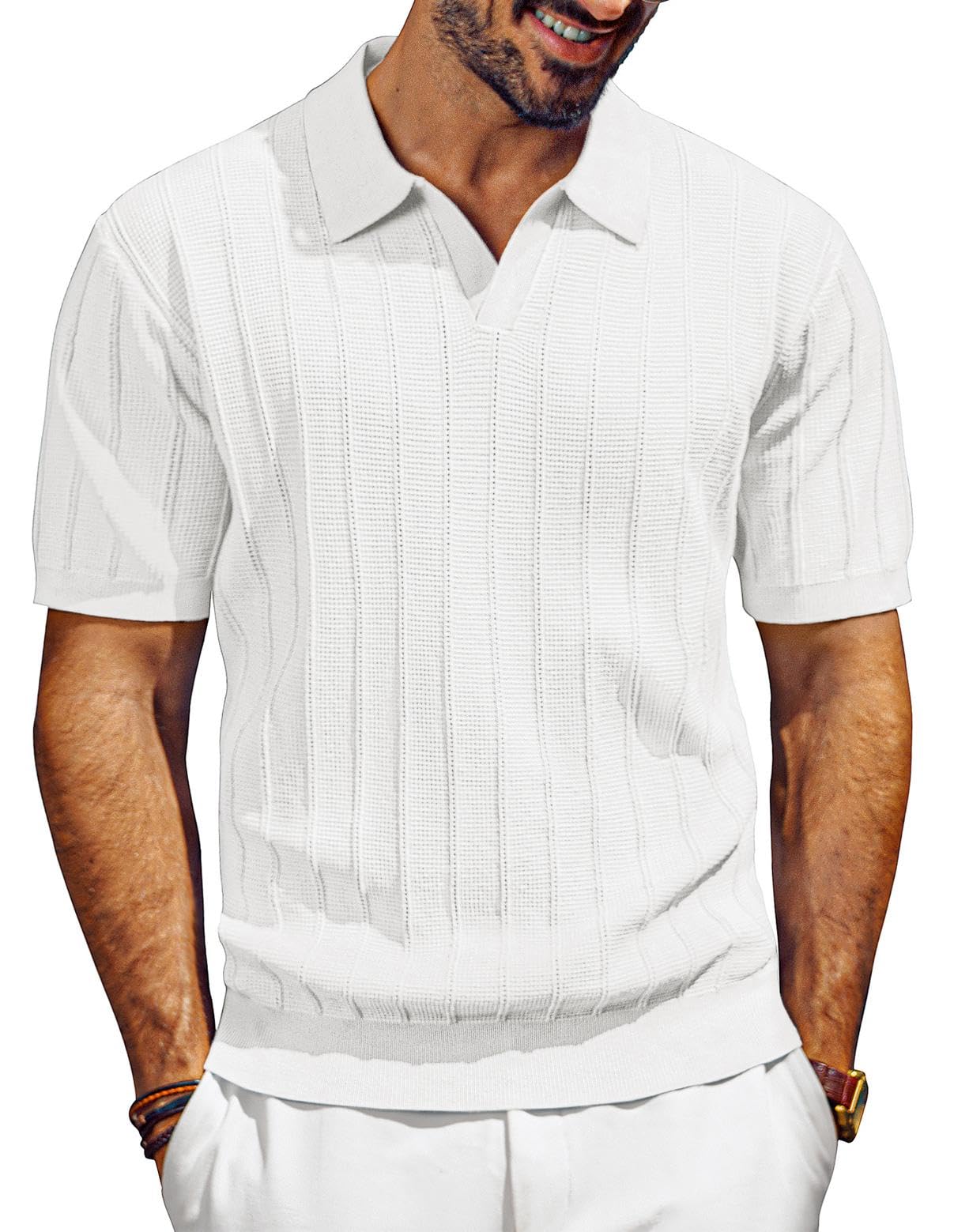 PJ PAUL JONES Strick Poloshirt Herren Kurzarm V Ausschnitt Sommer Golf Polo Tshirt