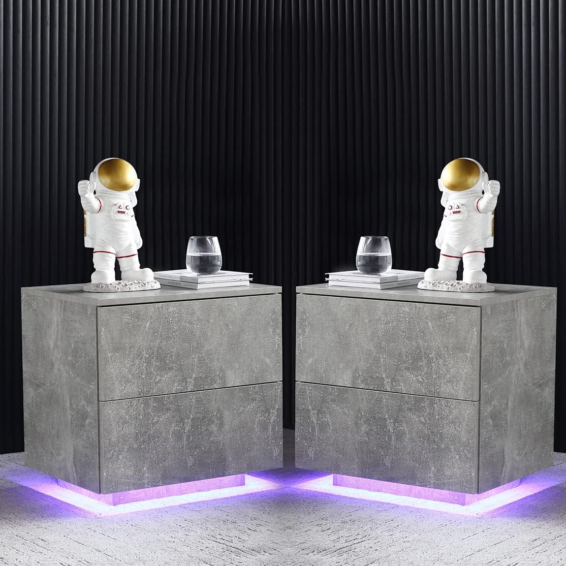 Generic LED Nightstand Bedside Table with LED Lights Set of 2, for Bedroom Living Room Modern Nightstand with 2 Drawers, Large Storage Space LED Light Nightstand, End Table Side Table