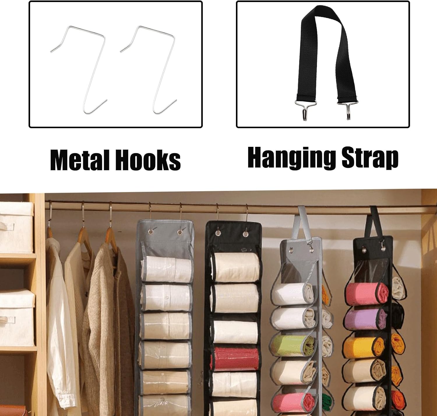 Legging Hanger Organizer 16 Pockets Hanging Closet, Black
