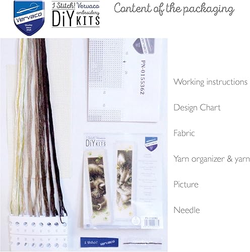 Miniatura 4 de Vervaco Kit de bordado de punto de cruz para adultos, juego de punto de cruz preimpreso con diseño bordado en tela 100% algodón, plantillas de