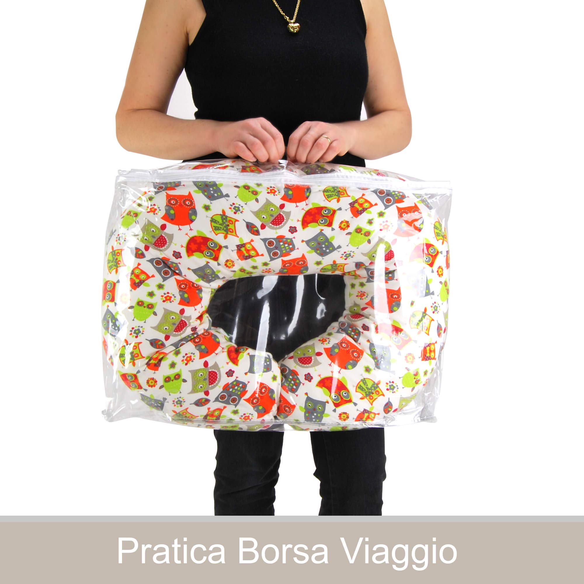 Babysanity Cuscino Allattamento Kikka Gravidanza Neonato XXL con Federa Esterna 100% Cotone Alta Qualità Sfoderabile per le Future Mamme Pratica Borsa Viaggio Made In Italy (Animaletti Rosa)