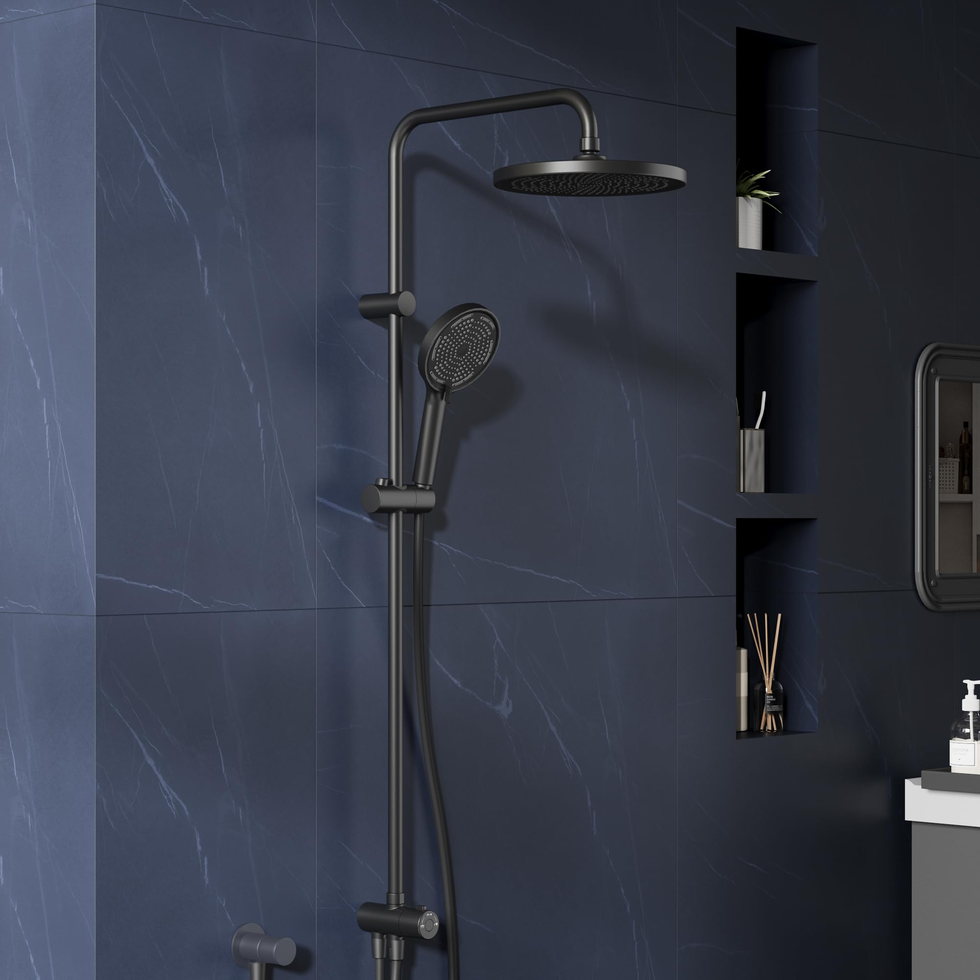 Brausegarnitur Duschsystem Regendusche Ø25cm Chrom, Höhenverstellbare Duschstange, Handbrause 3 Strahlarten, Wassersparend, Überkopfbrause-Set Für Bad, Anti-Kalk