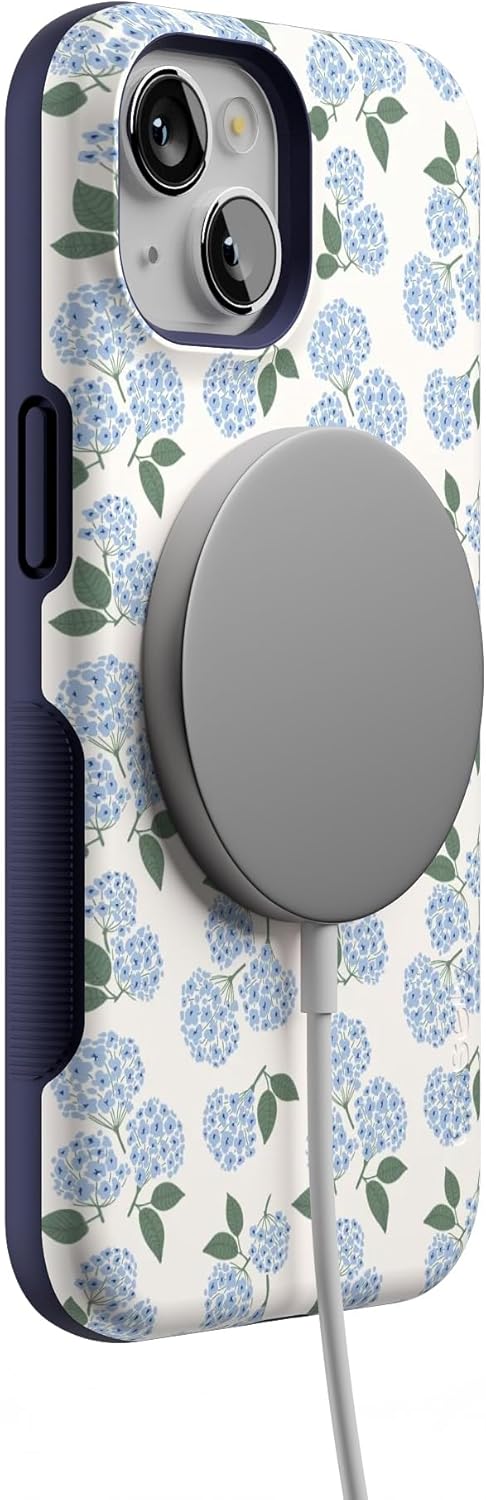 Casely iPhone 14 Case | Nantucket Cottage | Blue Hydrangea | Bold Protective Design | Compatible with MagSafe