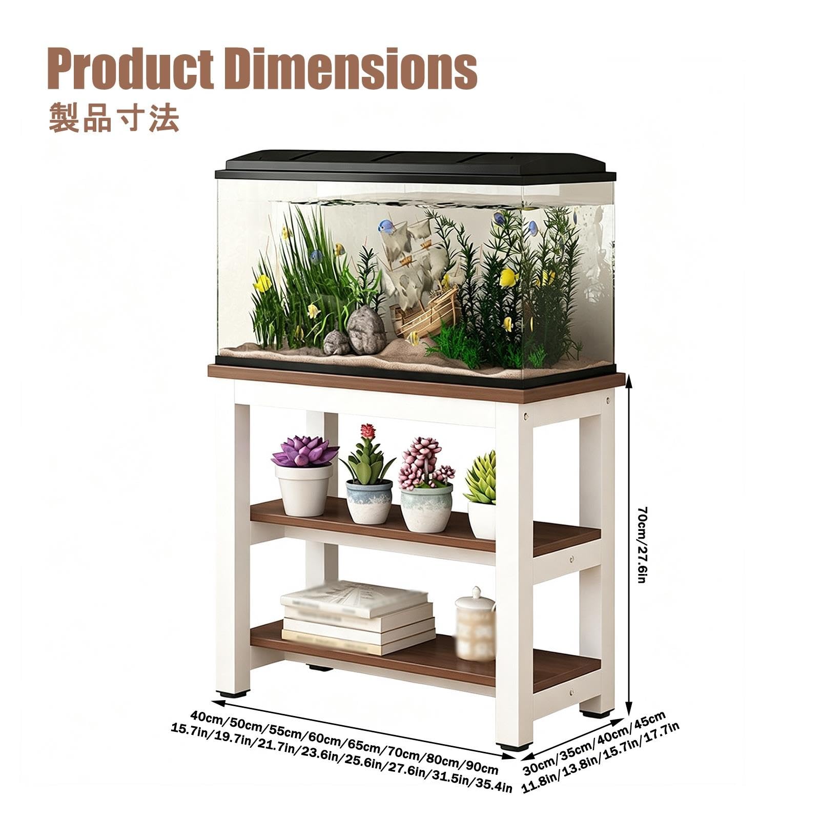 Mobile Acquario, Base per Acquari, Elevata Capacità Portante | Contenitore a Tre Livelli, Robusto E Stabile, in Grado di Contenere Accessori(90x40x70cm/35.4x15.7x27.6in)